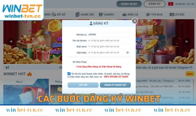 Các bước đăng ký WINBET